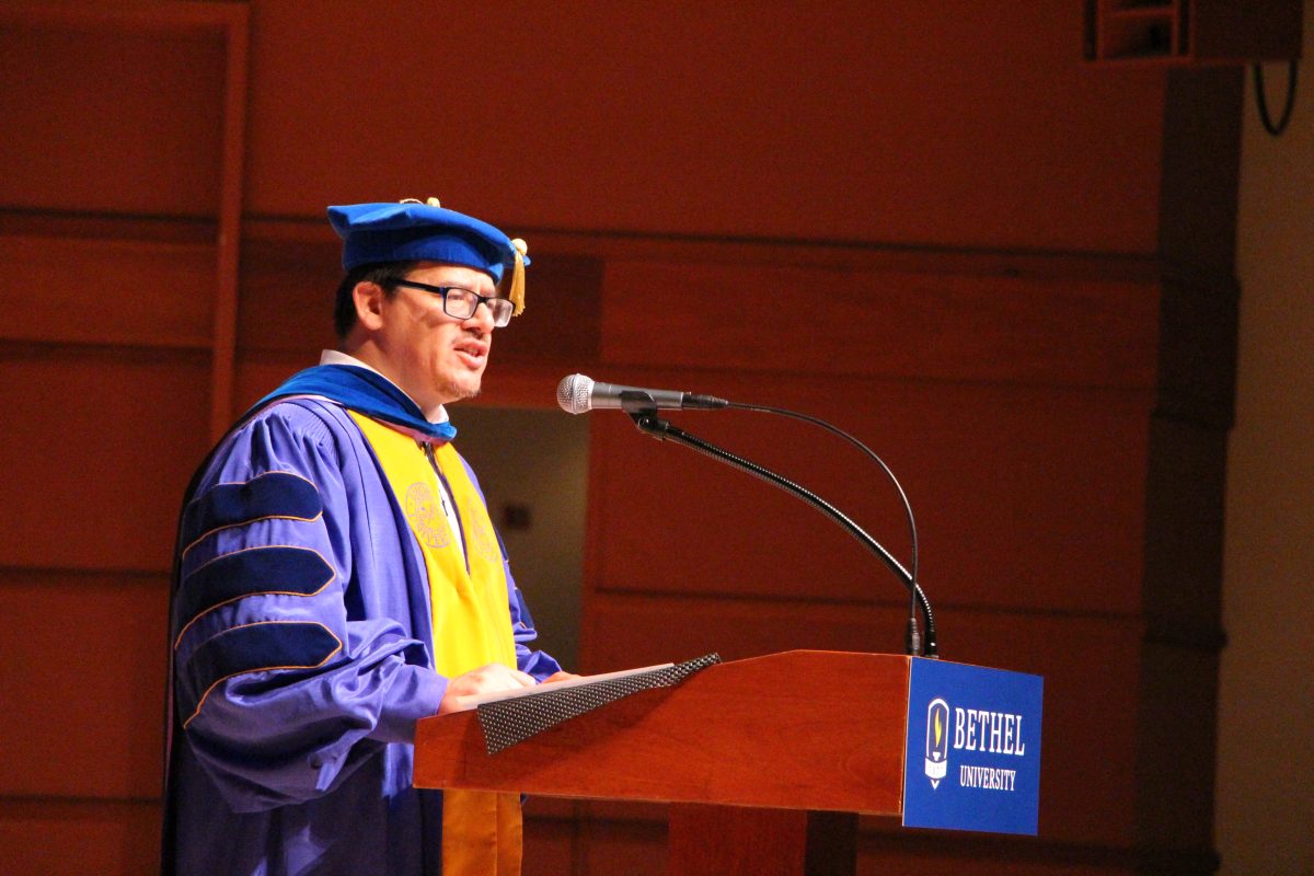 Bethel+University+Biblical+studies+professor+Juan+Hern%C3%A1ndez+Jr.+reflects+on+the+Philando+Castile+shooting+at+convocation%2C+the+first+chapel+of+the+year+Aug.+29.+Within+a+mile+of+where+we+worship+today+and+on+the+road+to+my+daughters+camp%2C+Hern%C3%A1ndez+said%2C+reflecting+on+the+location+of+the+shooting.+The+proximity+felt+like+an+indictment%2C+he+said.+%7C+Photo+by+Callie+Schmidt