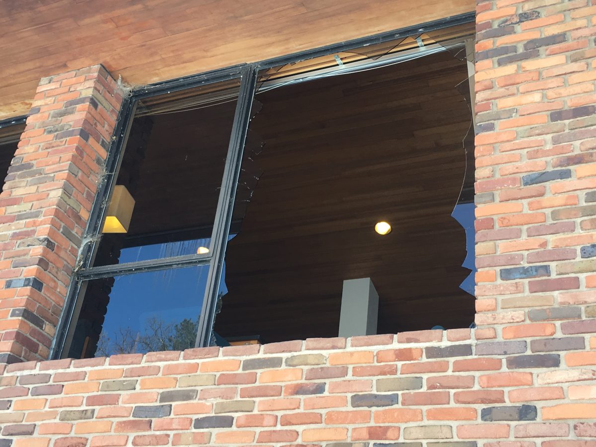 A turkey shattered a window on the seminary buildings Monday. Photo by Josh Towner