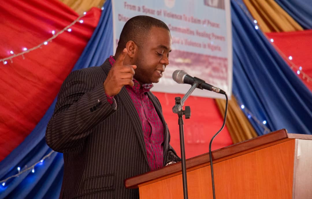 Professor Victor Ezigbo presents a lecture addressing religious violence in Nigeria at the University of Jos in July 2018. “In Nigeria, if you are powerful, it is very rare for you to be held accountable,” Ezigbo said. “You have to deal with the issue of corruption and leaders who don’t quite understand what it means to invest in the country and invest in the future of those nations.”