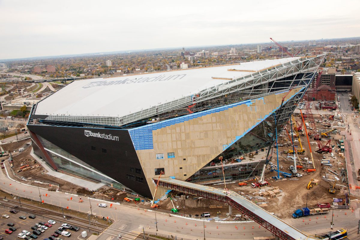 U.S. Bank Stadium being constructed, estimated finish is fall of 2016. Photo courtesy of Minnesota Vikings.
