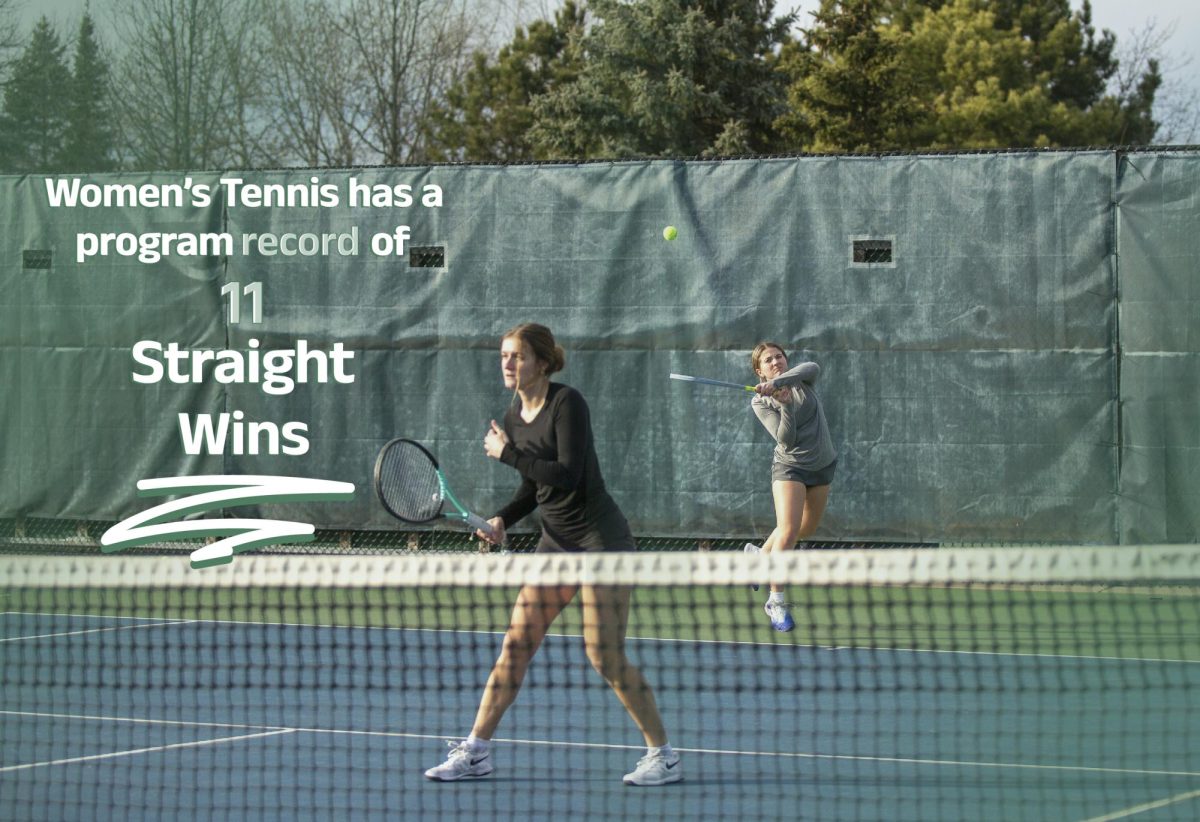 Doubles+partners+Emma+Thole+and+Michaella+Sullivan+practice+at+the+outdoor+Ona+Orth+courts+March+7%2C+2024.+They+have+had+impressive+performances+together+all+season%2C+helping+the+women%E2%80%99s+team+in+their+11-0+record.+%E2%80%9CI+play+second+doubles+with+Emma+and+it%E2%80%99s+been+a+lot+of+fun%2C%E2%80%9D+Sullivan+said.+%E2%80%9CShe%E2%80%99s+a+good+leader+for+me+and+I+think+we+work+really+well+together.%E2%80%9D