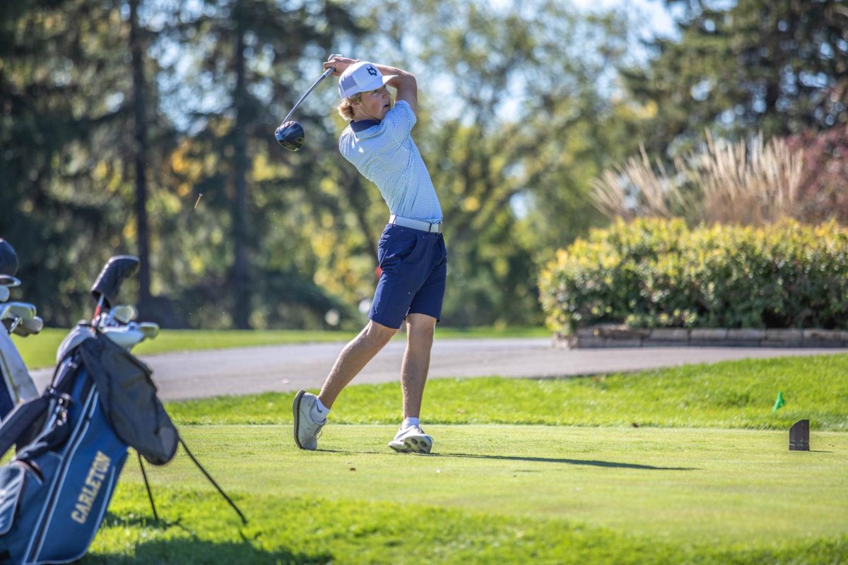 Senior, Jack Wellen , shot an even 216 at the Minnesota Golf Classic Saturday,  Sept. 7. The Royal's came out on top for the third consecutive season. | Photo provided by Austin Lagesse. 
