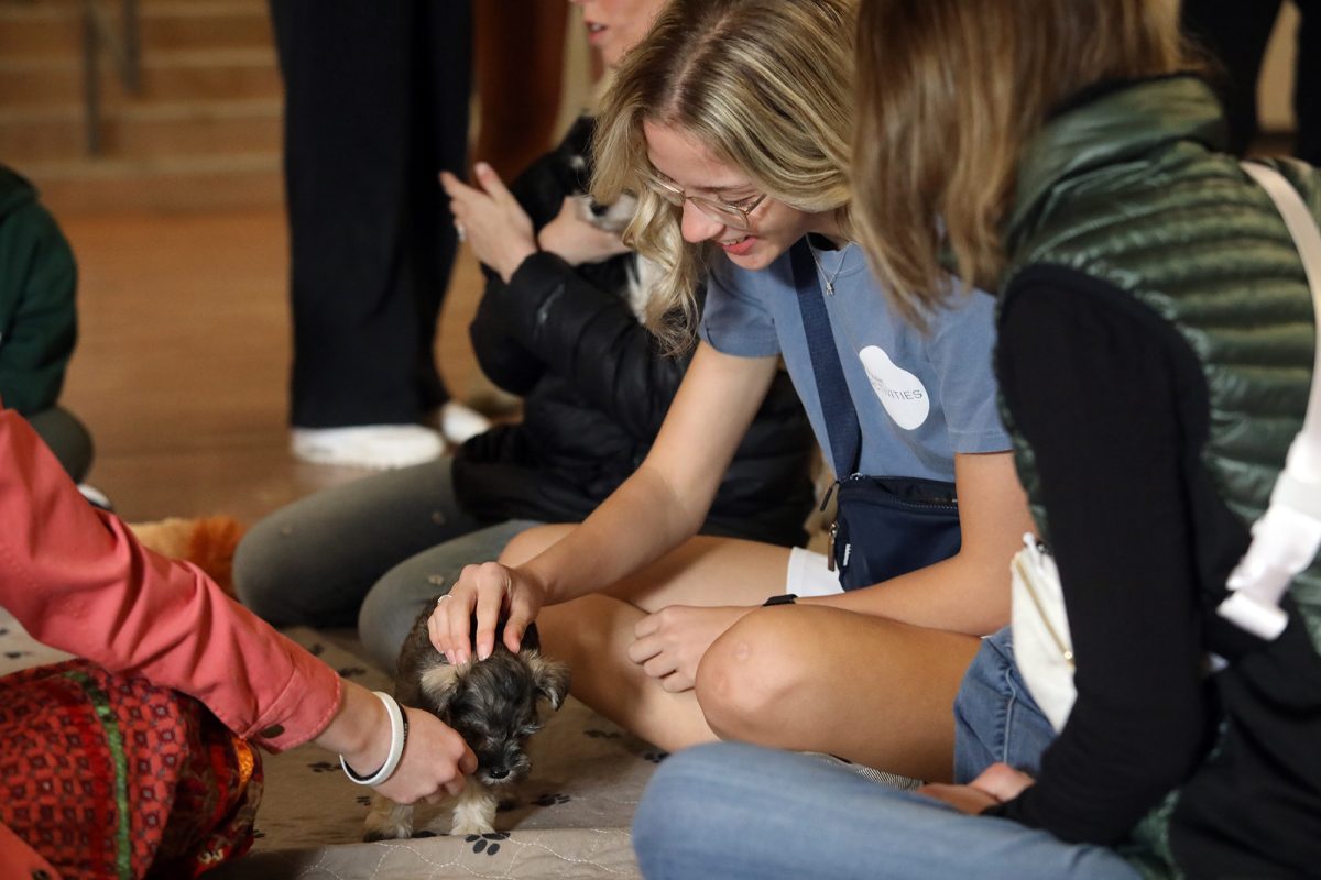 Bethel students play with puppies Tuesday, Oct. 8th in the Underground. 