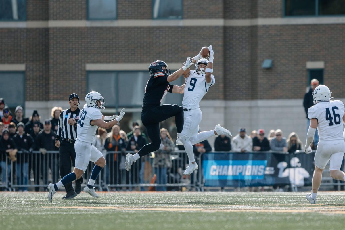 Bethel University cornerback Devin Williams leaps up to make an acrobatic catch and intercept Wartburg College quarterback Riley Richards during the Royals 24-14 win over the Knights Saturday afternoon at Walston-Hoover Stadium. The Bethel secondary picked off Richards three times on Saturday with one being returned for a touchdown. “Plays like that, they’re huge plays in the game,” junior safety Matt Jung said. “Big momentum plays and the team with the most momentum plays a lot of times wins the game.”