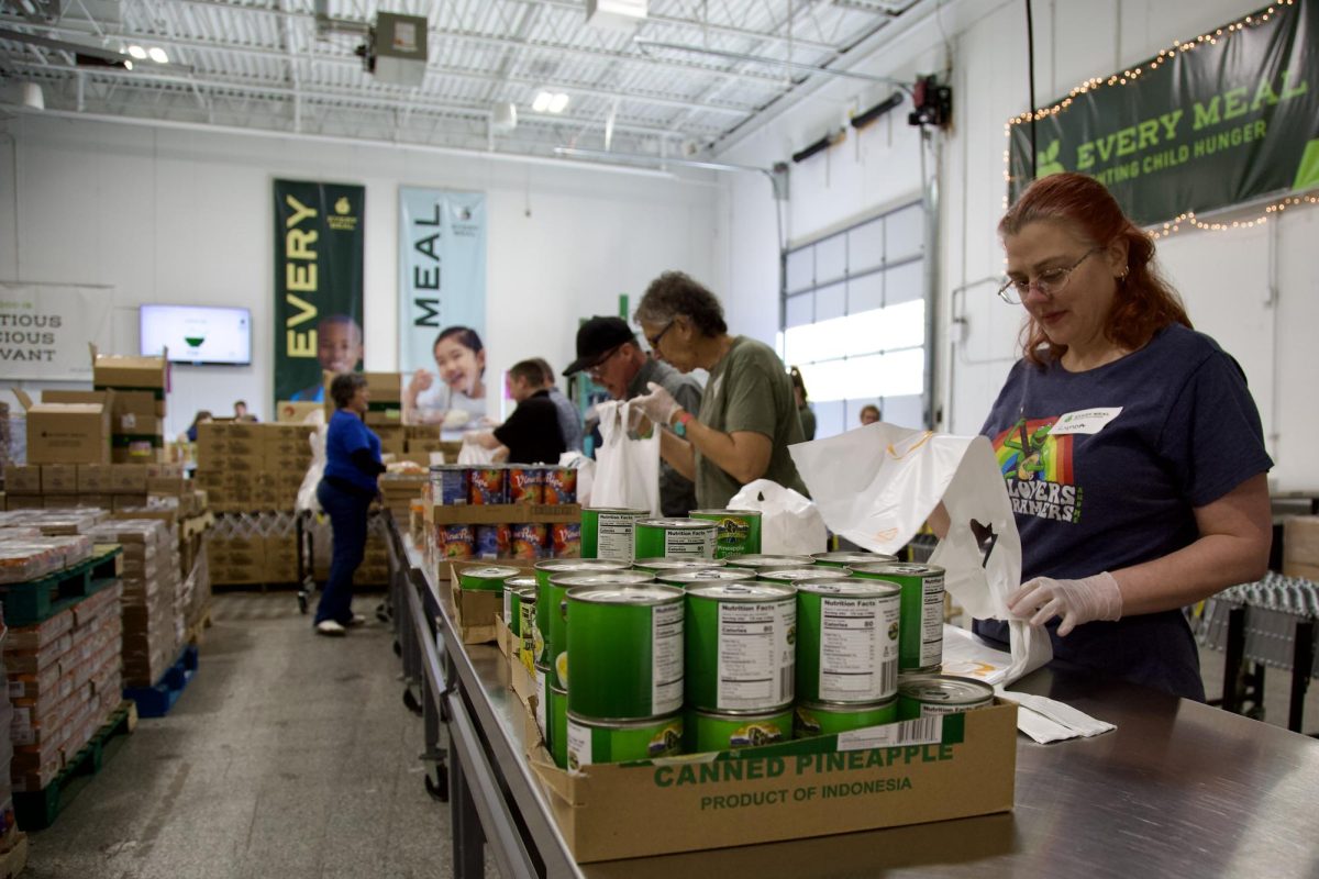 A team of volunteers assemble food bags at Every Meal’s warehouse in Roseville, Minnesota Friday, May 10th, 2024. Every Meal is an organization near Bethel University where students can volunteer or donate while federal food aid remains in limbo. 