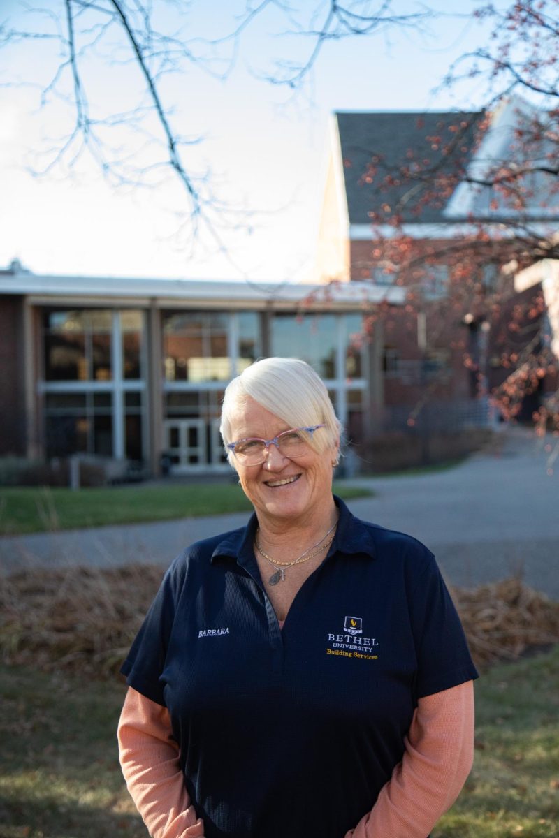Facilities management worker Barbara Josephs smiles for a portrait outside Bethel University Nov. 21, 2025. 