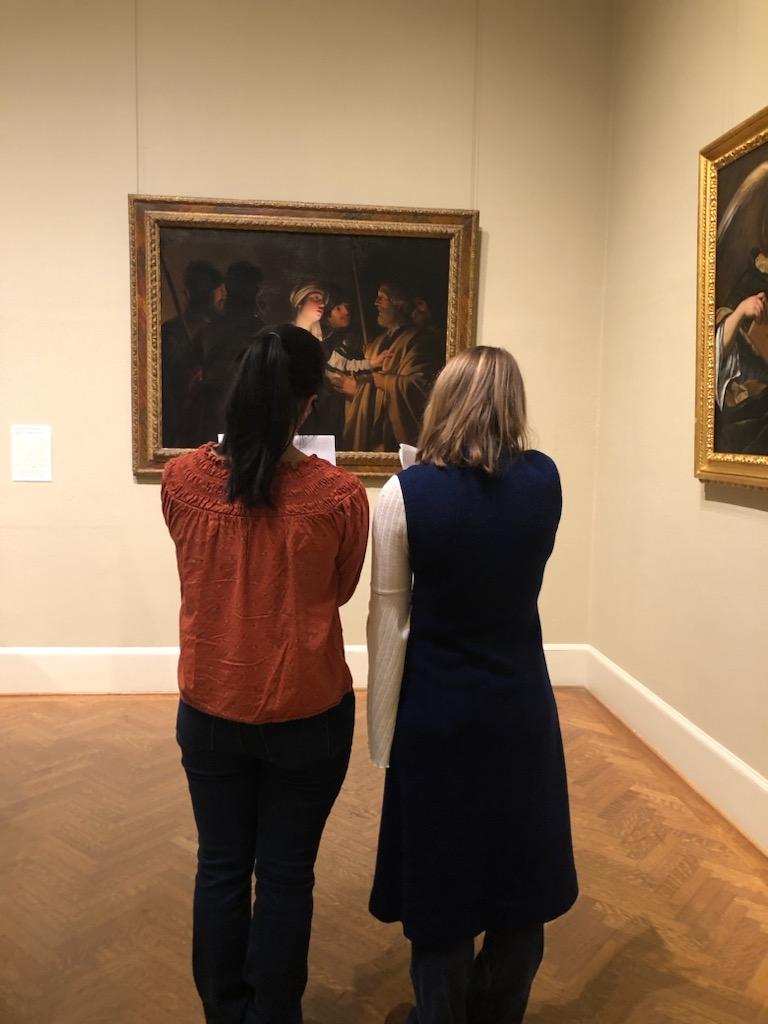 	My roommate and I sketch our own renditions of Gerrit van Hornthorst’s The Denial of St. Peter, as part of our J-term MIA visit on January 11, 2025. Humanities III focused on impressionism and other forms of art from the post-modernity era. | Photo by Anna Thompson.