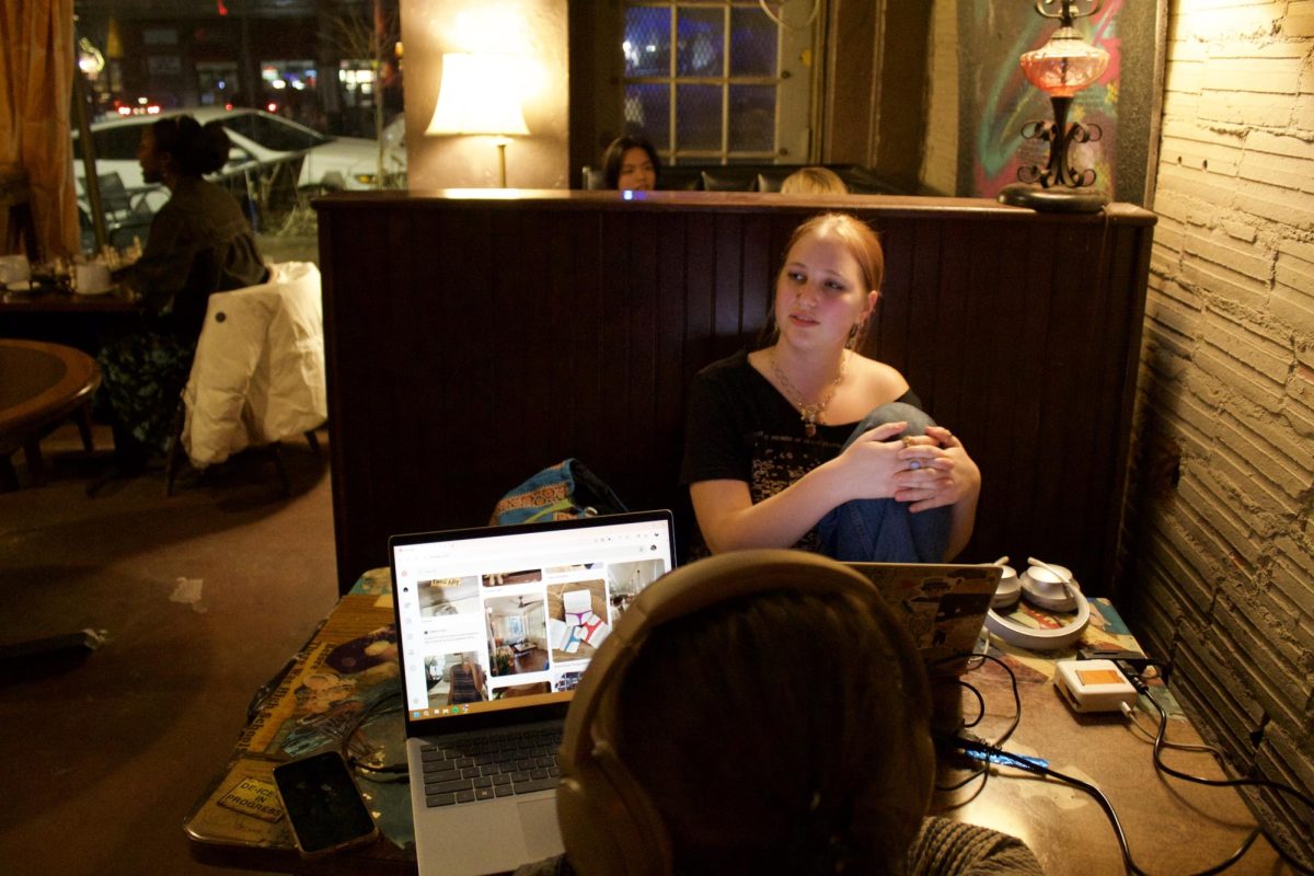 Bethel senior Molly Kraakevik sits at Caffetto Coffee House. An 18 minute drive from Bethel, this cafe is open until midnight and provides an excellent atmosphere for studying or hanging out. 