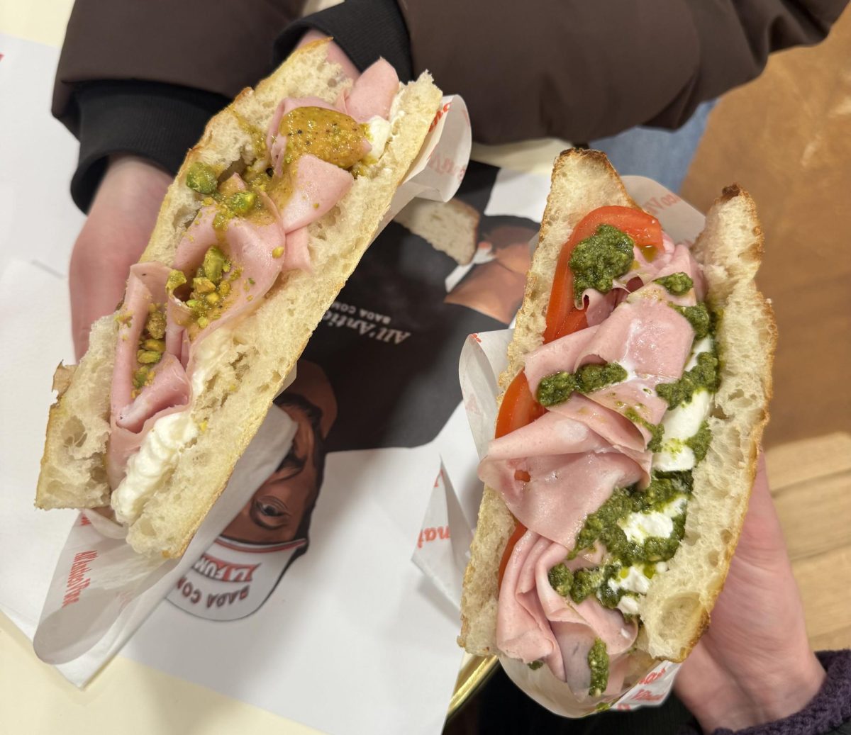 Two All’Antico Vinaio sandwiches in Paris, France, the same sandwich shop in Florence, Italy. 